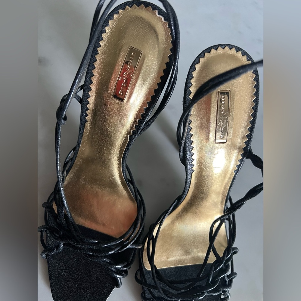 Report Signature leather cowhide strappy sandals curved heel 8.5